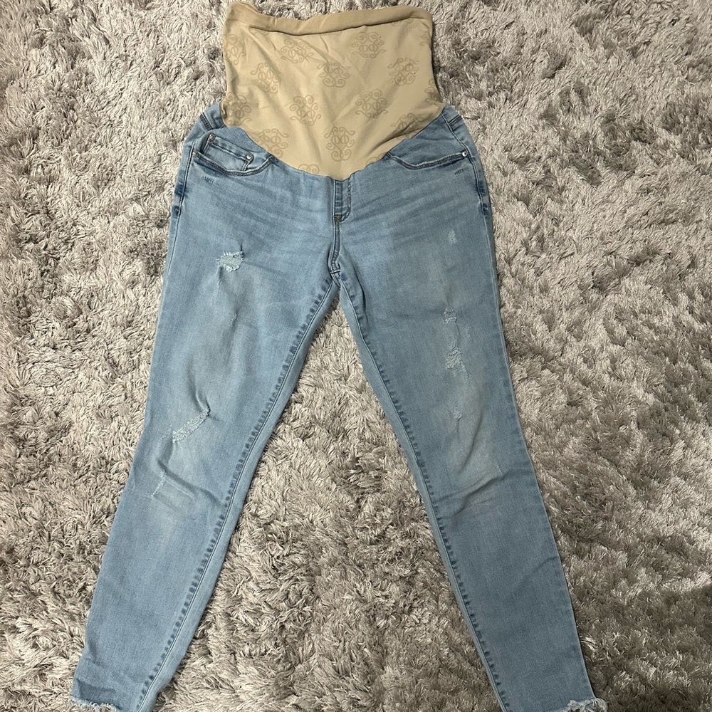 Light Blue Distressed Women's Maternity Jeans